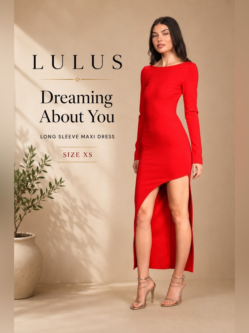 Lulus Dreaming About You Red Long Sleeve High-Low Maxi Dress